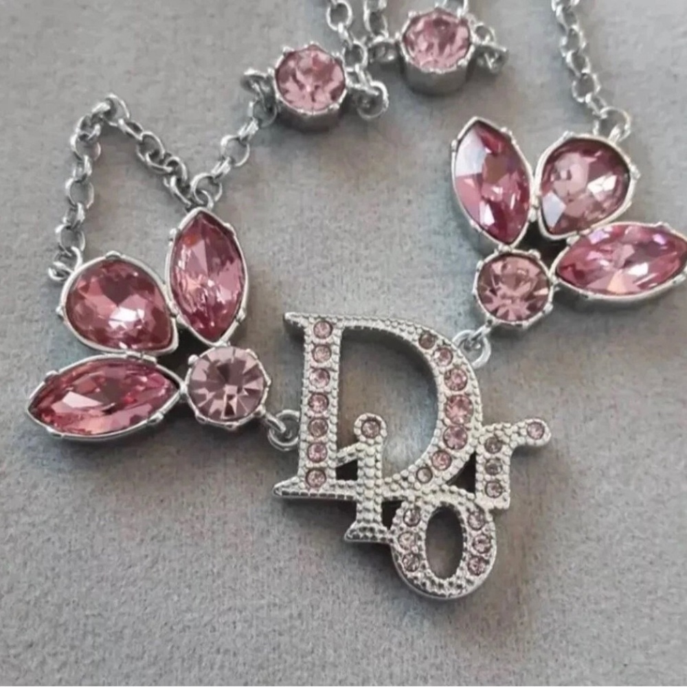 Dior oblique bracelet cd  logo Pink Crystal Silver vintage crystals floral - Picture 2 of 3